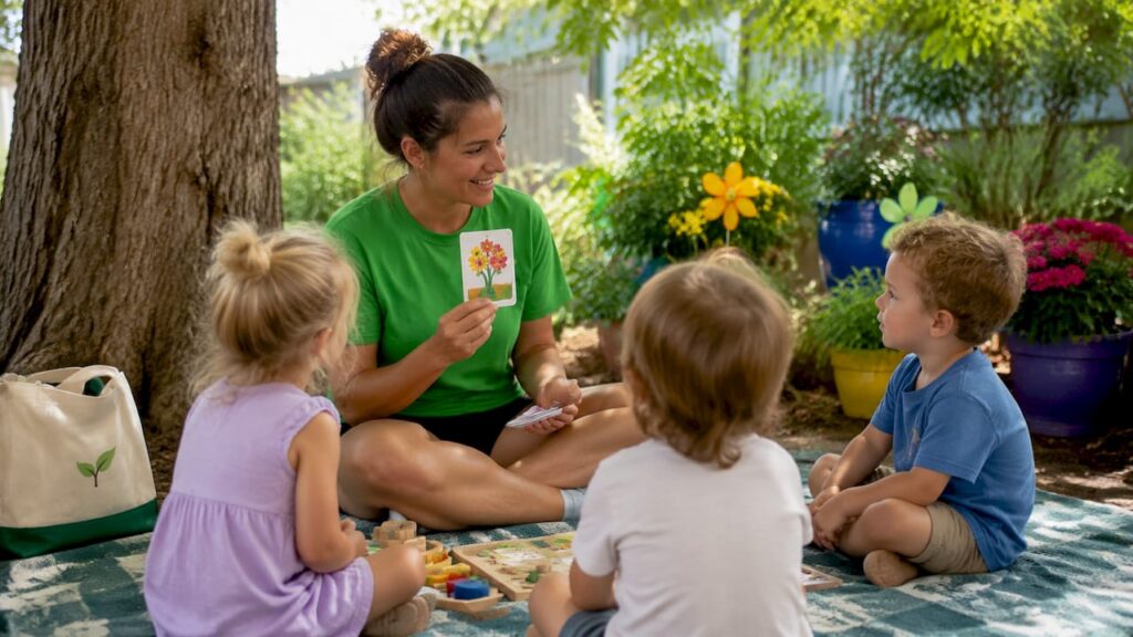 Certified childcare educator engaging toddlers