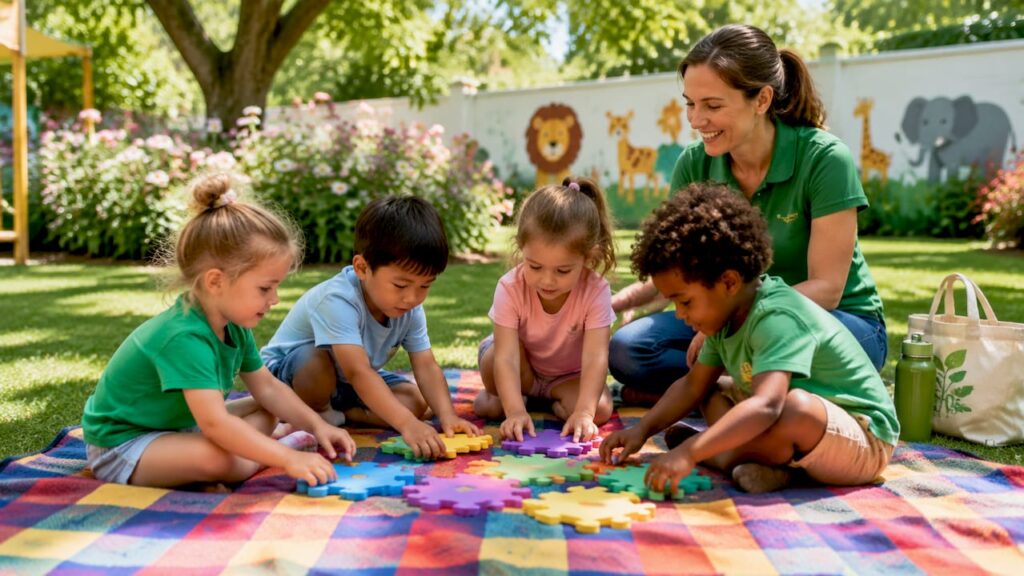 Young children engaged in peer learning activity